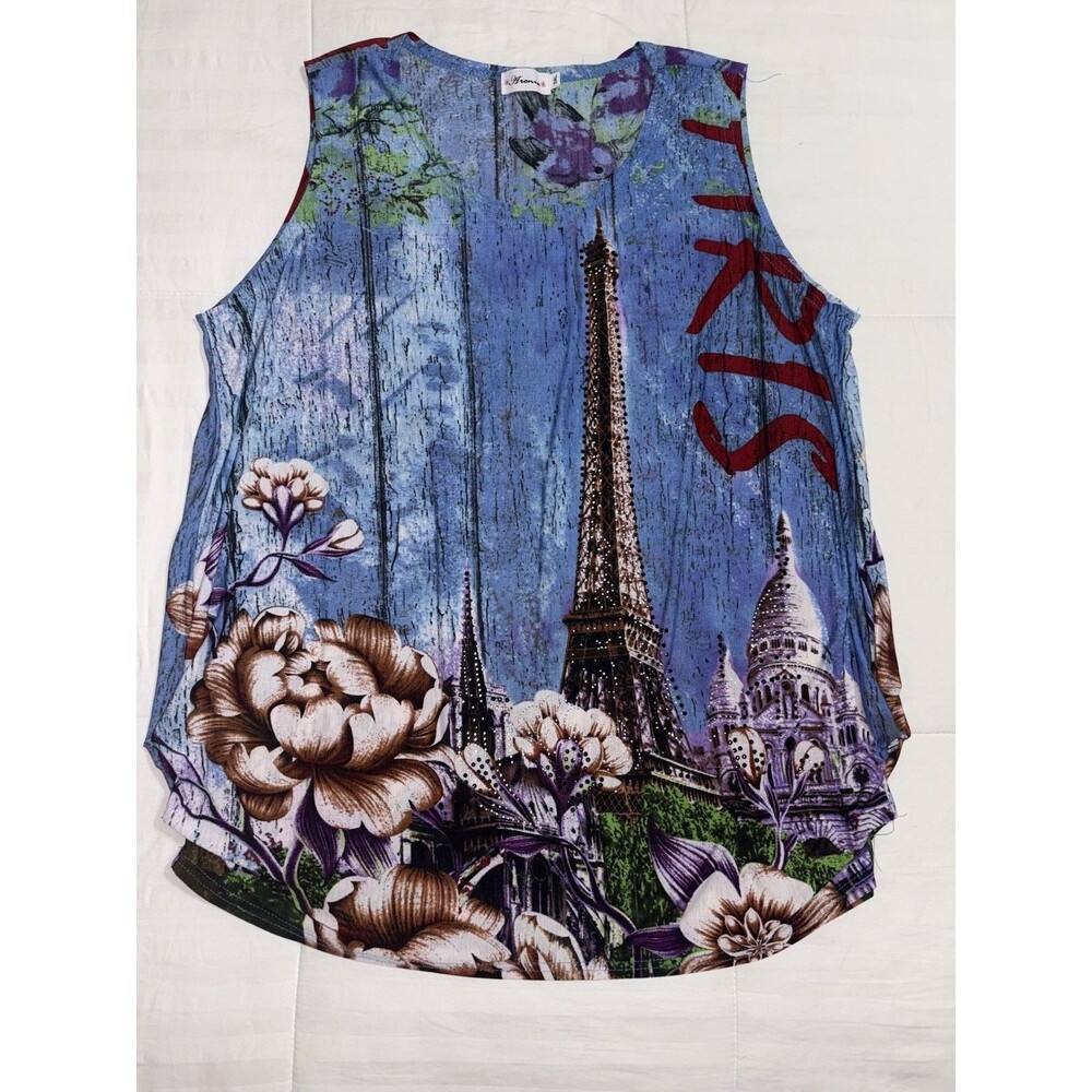 Aroria Full Print Paris Eiffel Tower Sleeveless Top 3xl Plus Beaded